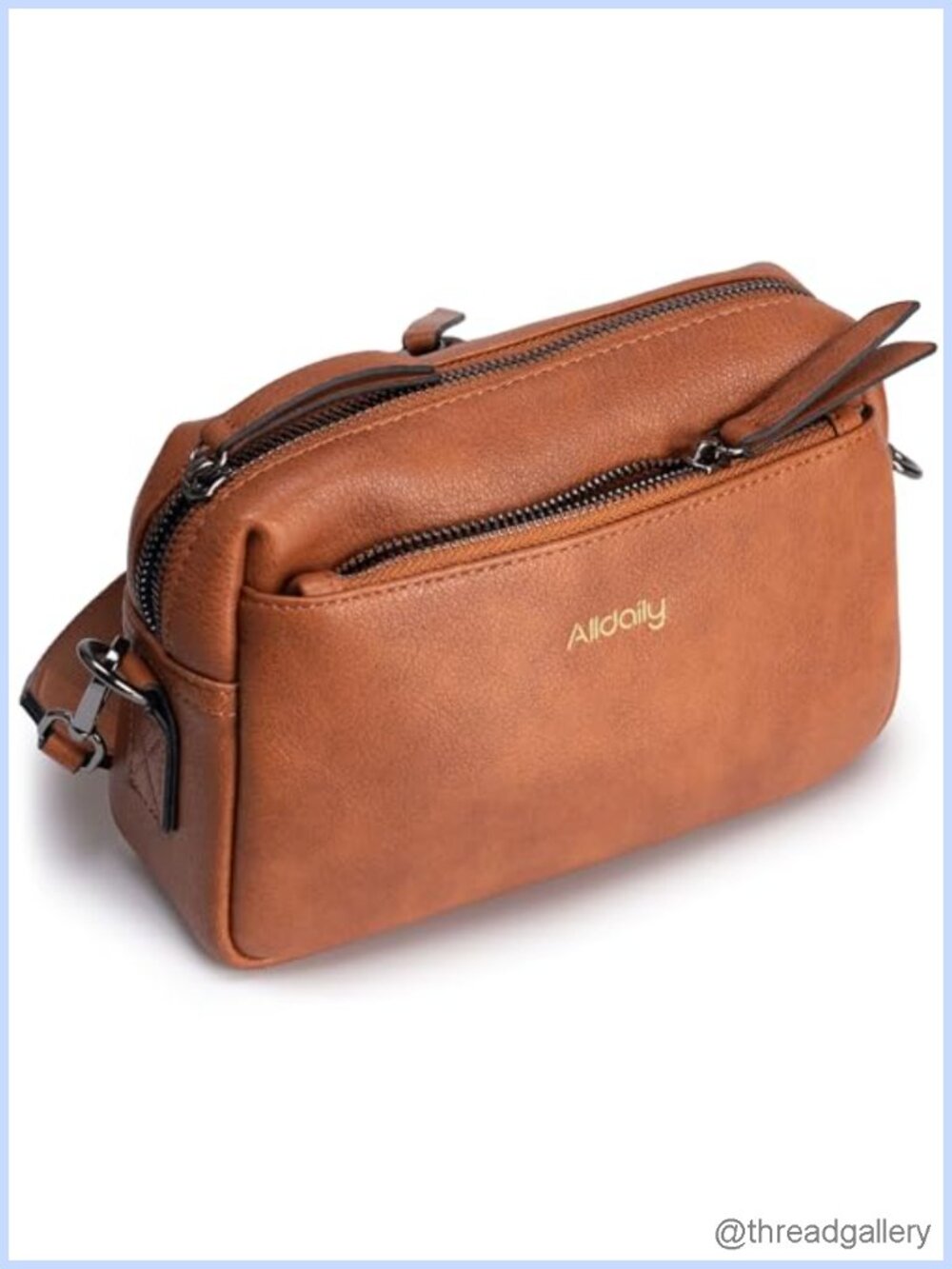 Small Triple Zip Crossbody Purse Vegan Leather Phone Bag Wide Strap